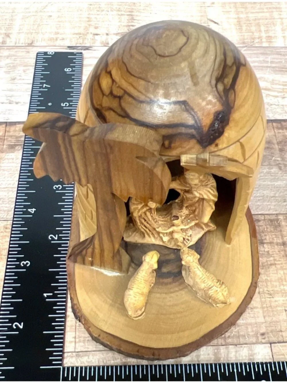 Handcrafted Olive Wood Nativity Scene With Stable & Palm Tree